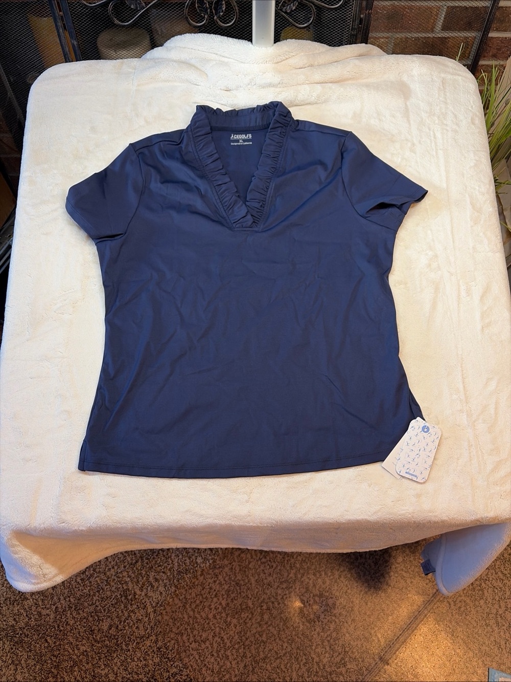 Acegolfs Women's Golf Polo Short Sleeves Ruffle Neckline Blue Women’s SZ XL NWT